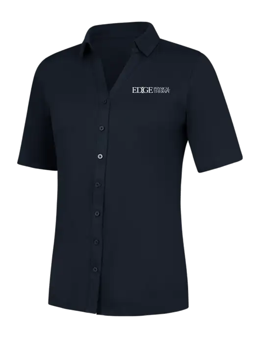 Womens Navy City Stretch Top w/Edge Physical Therapy Logo