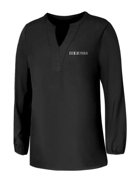Mercer+Mettle Womens Deep Black Stretch Crepe 3/4 Sleeve Blouse w/Edge Physical Therapy Logo