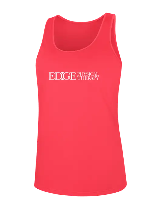 Womens Dark Coral PosiCharge Competitor Racerback Tank w/Edge Physical Therapy Logo
