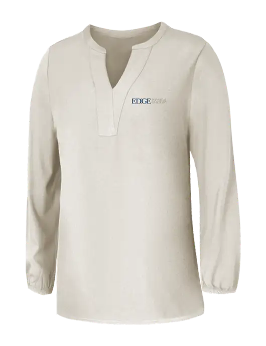 Mercer+Mettle Womens Ivory Stretch Crepe 3/4 Sleeve Blouse w/Edge Physical Therapy Logo