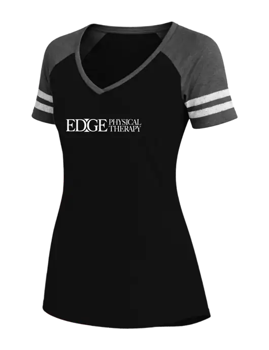 Womens Black/Charcoal Heather V-Neck Game Tee w/Edge Physical Therapy Logo