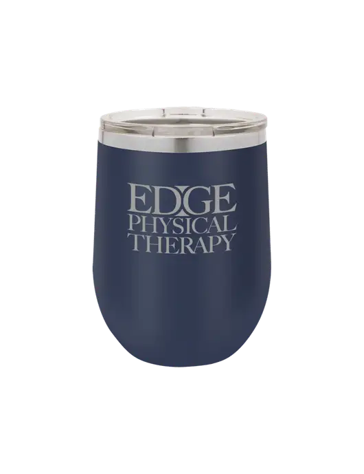 Polar Camel 12 oz Powder Coated Navy Vacuum Insulated Stemless Wine Tumbler w/Edge Physical Therapy Logo