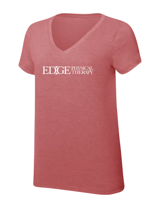 Womens Simply Soft V-Neck Blush Frost 4.5oz  Poly/Combed Ring Spun Cotton T-Shirt w/Edge Physical Therapy Logo