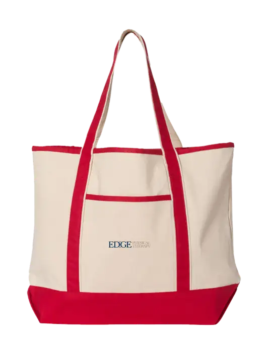 Natural/Red Large Canvas Deluxe Tote w/Edge Physical Therapy Logo