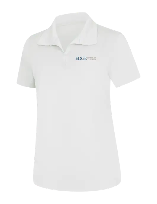 Womens White Micropique Sport-Wick Polo w/Edge Physical Therapy Logo