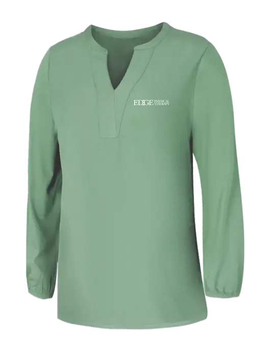 Mercer+Mettle Womens Sage Green Stretch Crepe 3/4 Sleeve Blouse w/Edge Physical Therapy Logo