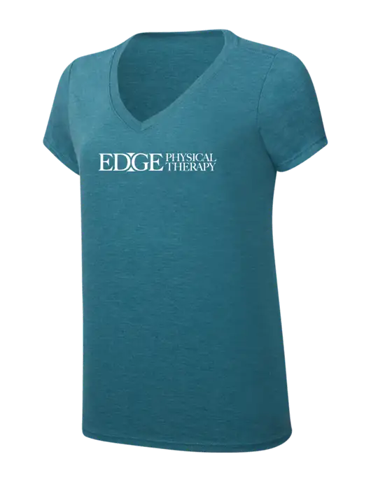 Womens Simply Soft V-Neck Heather Teal 4.5oz  Poly/Combed Ring Spun Cotton T-Shirt w/Edge Physical Therapy Logo
