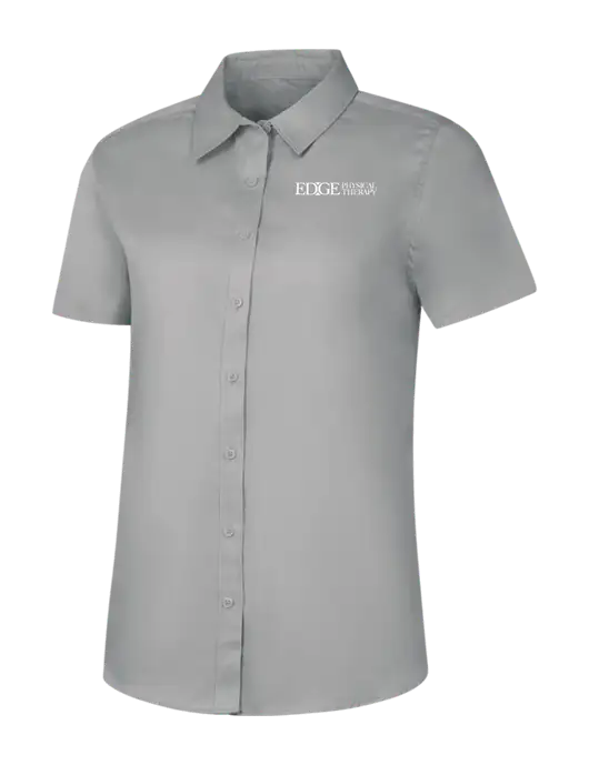 Womens Light Grey Short Sleeve Superpro React Twill Shirt w/Edge Physical Therapy Logo