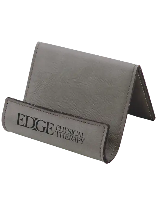 Grey Leatherette Card & Phone Holder w/Edge Physical Therapy Logo