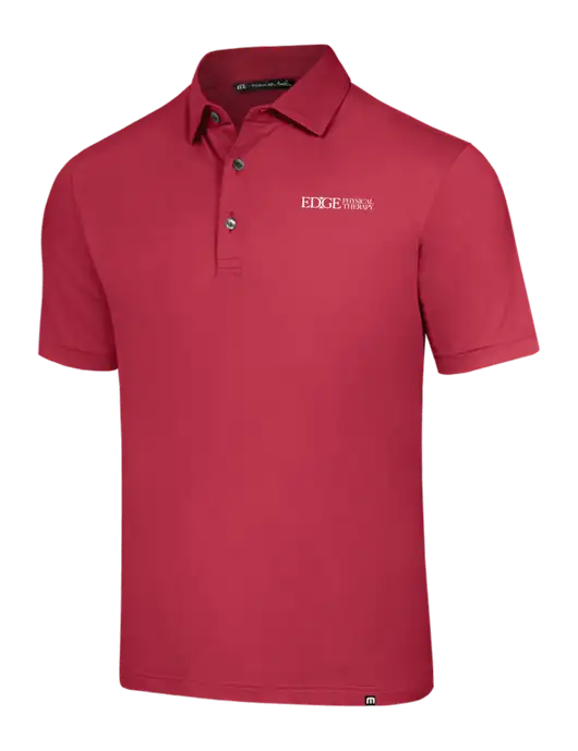 TravisMathew Red Glenview Solid Polo w/Edge Physical Therapy Logo