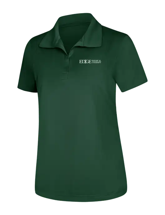 Womens Dark Green Micropique Sport-Wick Polo w/Edge Physical Therapy Logo