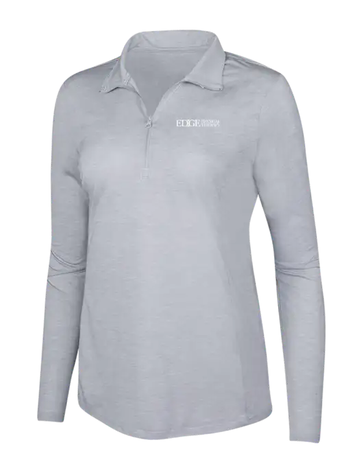 Light Grey Heather Womens Posicharge Tri-Blend Wicking 1/4 Zip Pullover w/Edge Physical Therapy Logo