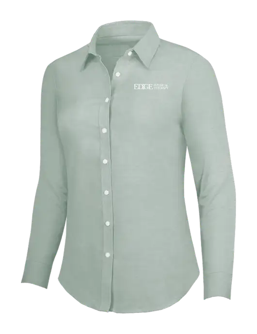 Very Light Green Womens SuperPro Oxford Shirt w/Edge Physical Therapy Logo