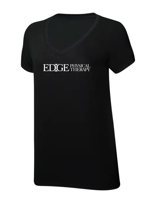 Womens Simply Soft V-Neck Black 4.5oz  Poly/Combed Ring Spun Cotton T-Shirt w/Edge Physical Therapy Logo