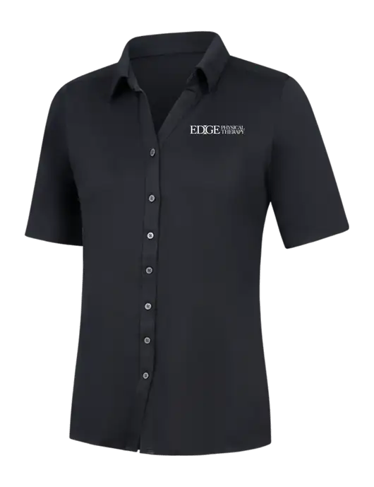 Womens Black City Stretch Top w/Edge Physical Therapy Logo