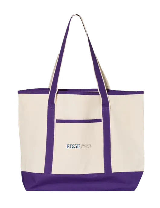 Natural/Purple Large Canvas Deluxe Tote w/Edge Physical Therapy Logo