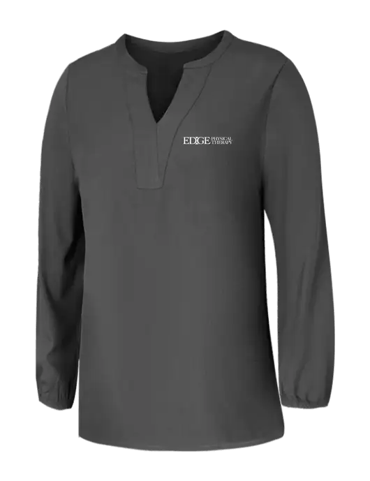Mercer+Mettle Womens Dark Grey Stretch Crepe 3/4 Sleeve Blouse w/Edge Physical Therapy Logo