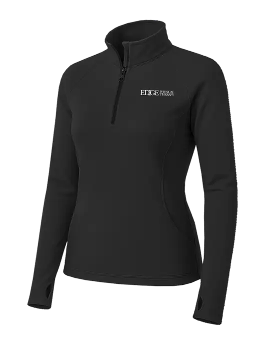 Charcoal Grey Womens Sport Wick Stretch 1/4 Zip Pullover w/Edge Physical Therapy Logo