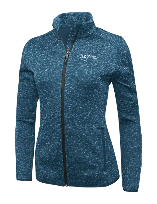 Medium Blue Heather Womens Sweater Fleece Jacket w/Edge Physical Therapy Logo
