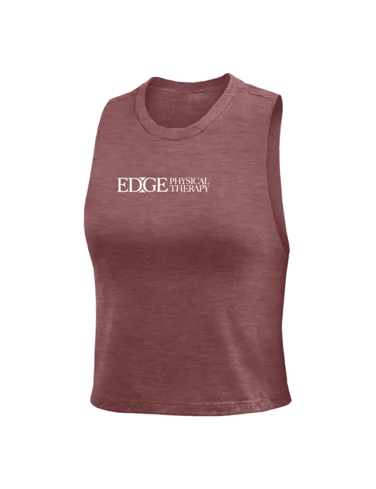 BELLA+CANVAS Womens Heather Coral Racerback Crop Tank  w/Edge Physical Therapy Logo