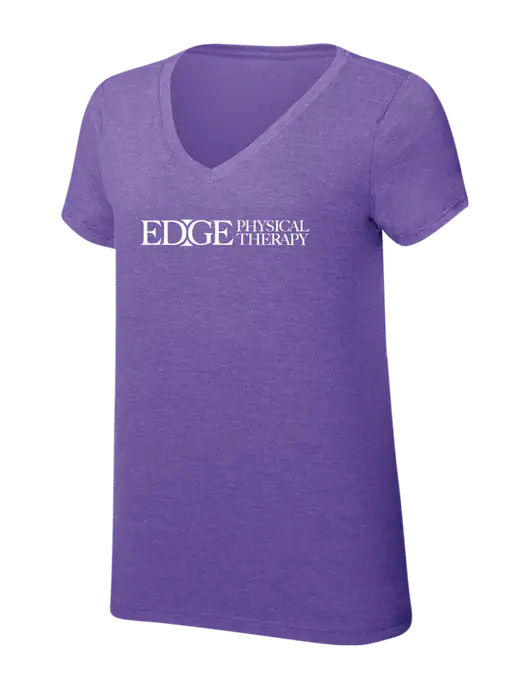 Womens Simply Soft V-Neck Purple Frost 4.5oz  Poly/Combed Ring Spun Cotton T-Shirt w/Edge Physical Therapy Logo
