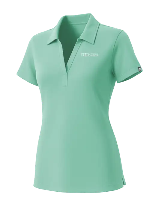 TravisMathew Womens Very Light Green Glenview Solid Polo w/Edge Physical Therapy Logo