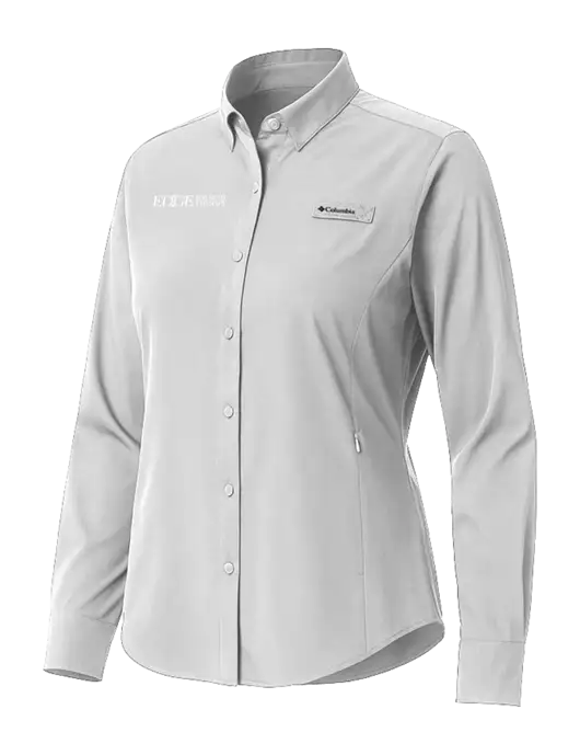 Columbia Grey Womens PFG Tamiami II Long Sleeve Shirt w/Edge Physical Therapy Logo
