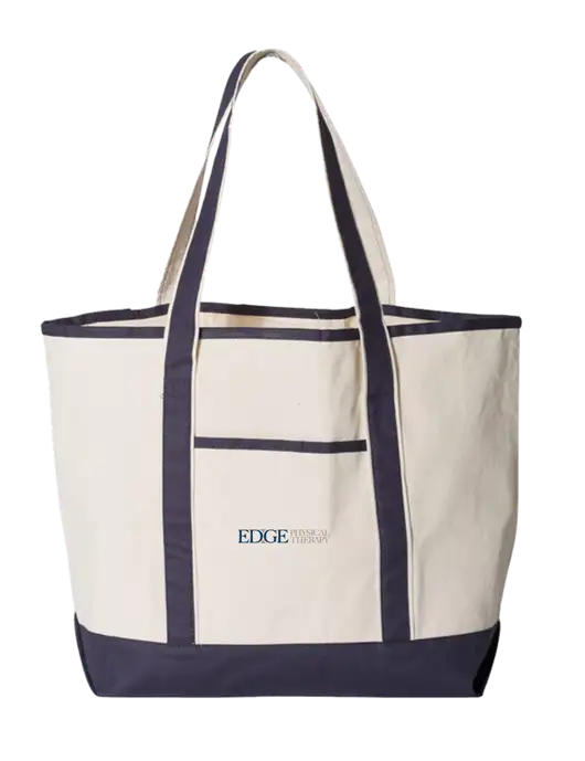 Natural/Navy Large Canvas Deluxe Tote w/Edge Physical Therapy Logo