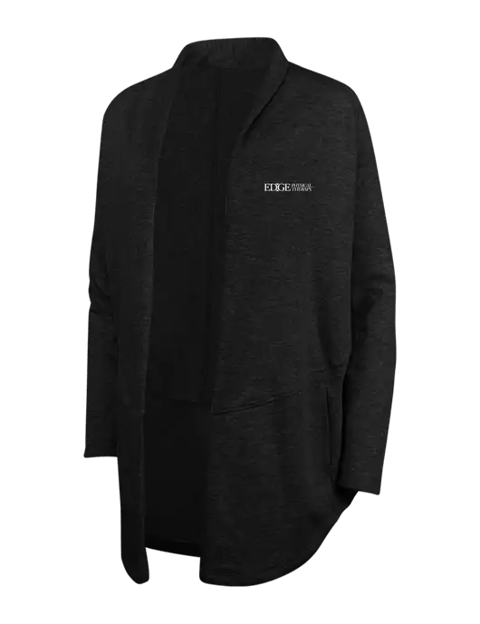 Deep Black/Charcoal Heather Womens Interlock Cardigan w/Edge Physical Therapy Logo