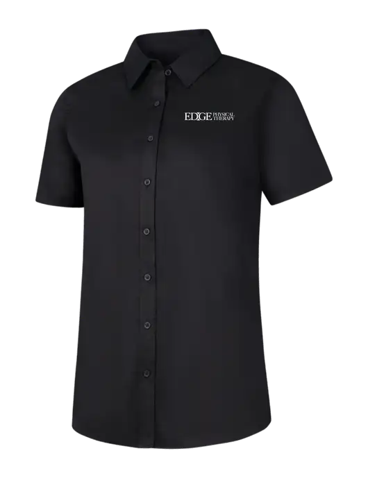 Womens Black Short Sleeve Superpro React Twill Shirt w/Edge Physical Therapy Logo