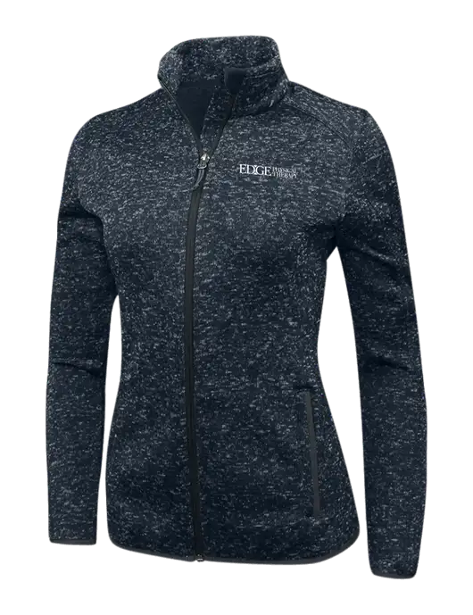Navy Heather Womens Sweater Fleece Jacket w/Edge Physical Therapy Logo