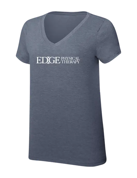 Womens Simply Soft V-Neck Navy Frost 4.5oz  Poly/Combed Ring Spun Cotton T-Shirt w/Edge Physical Therapy Logo
