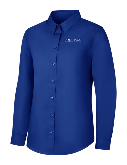Womens Royal Long Sleeve Carefree Poplin Shirt w/Edge Physical Therapy Logo