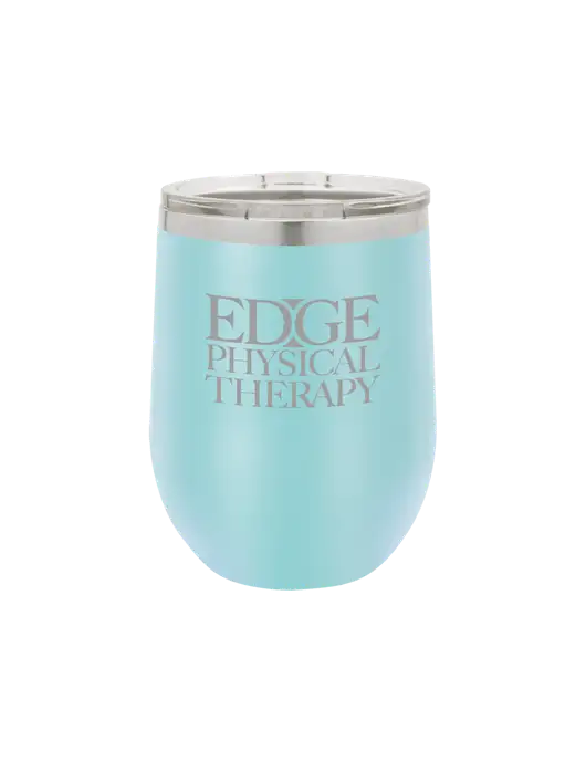 Polar Camel 12 oz Powder Coated Light Blue Vacuum Insulated Stemless Wine Tumbler w/Edge Physical Therapy Logo