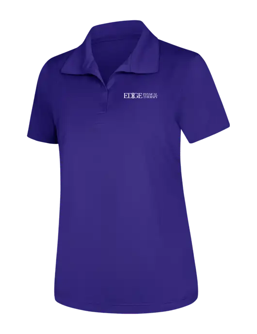 Womens Purple Micropique Sport-Wick Polo w/Edge Physical Therapy Logo