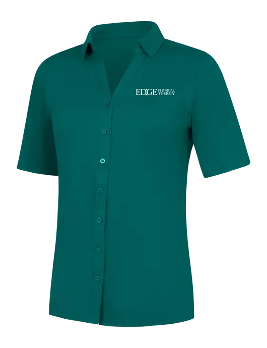 Womens Dark Teal City Stretch Top w/Edge Physical Therapy Logo