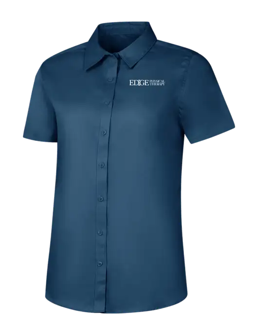 Womens Light Navy Short Sleeve Superpro React Twill Shirt w/Edge Physical Therapy Logo