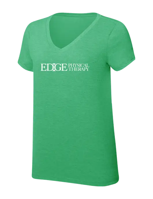 Womens Simply Soft V-Neck Green Frost 4.5oz  Poly/Combed Ring Spun Cotton T-Shirt w/Edge Physical Therapy Logo