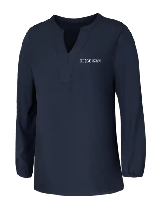 Mercer+Mettle Womens Navy Stretch Crepe 3/4 Sleeve Blouse w/Edge Physical Therapy Logo