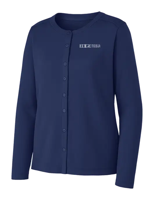 Dress Blue Navy Womens Concept Stretch Button-Front Cardigan Sweater w/Edge Physical Therapy Logo