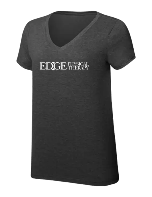 Womens Simply Soft V-Neck Black Frost 4.5oz  Poly/Combed Ring Spun Cotton T-Shirt w/Edge Physical Therapy Logo