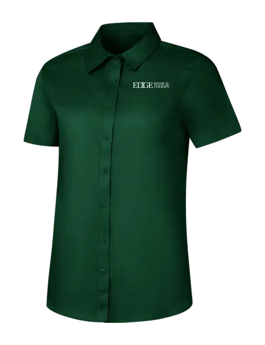 Womens Dark Green Short Sleeve Superpro React Twill Shirt w/Edge Physical Therapy Logo