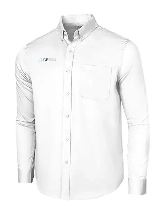 Long Sleeve White Superpro React Twill Shirt w/Edge Physical Therapy Logo