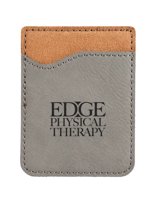 Grey Laserable Leatherette Phone Wallet w/Edge Physical Therapy Logo