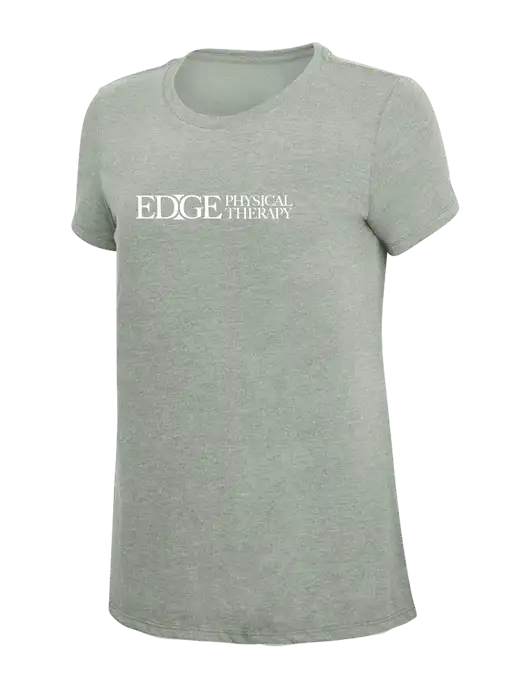 Womens Simply Soft Heathered Light Grey 4.5oz Poly/Combed Ring Spun Cotton T-Shirt w/Edge Physical Therapy Logo